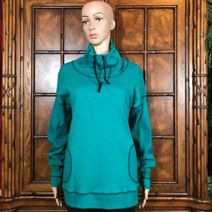 Jones New York 100% Cotton Teal Drawstring Collar Sweatshirt